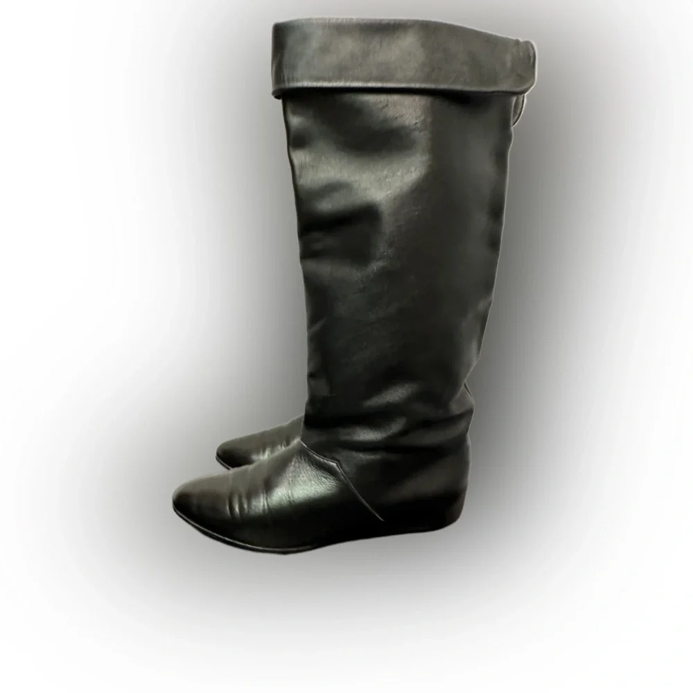 Vintage 80’s Black Leather Knee-High Boots Sz 7